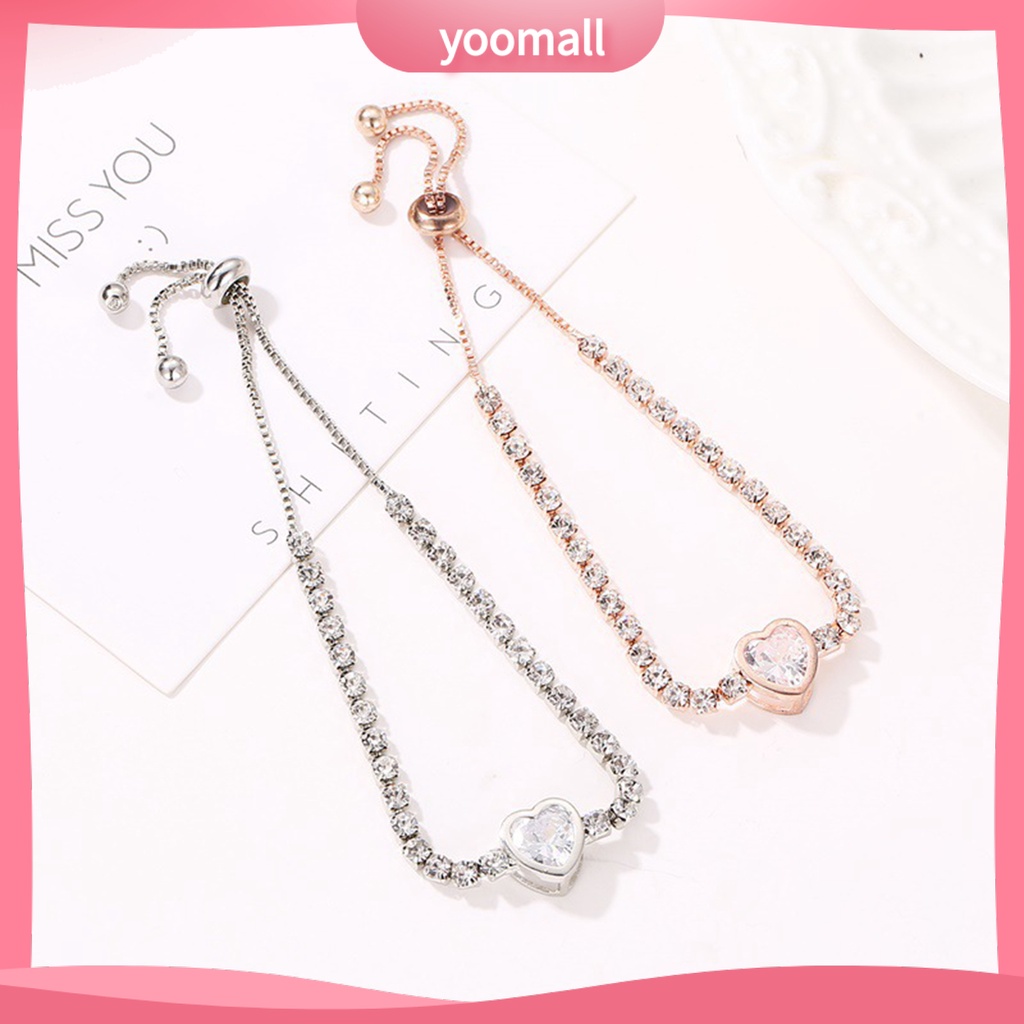 Vòng Tay Đính Đá Zircon Hình Trái Tim Lấp Lánh Phong Cách Hàn Quốc Cho Nữ