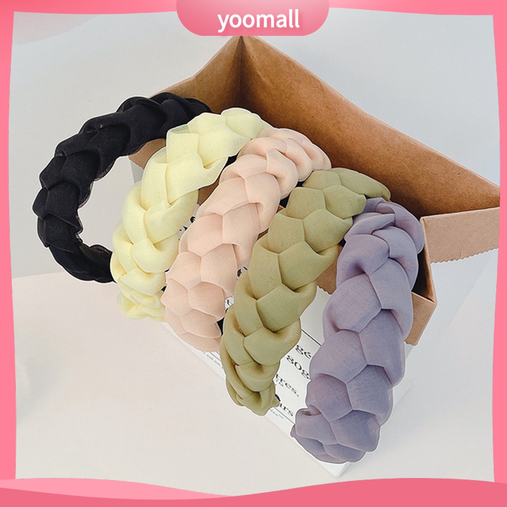 Băng Đô Rửa Mặt Sợi Lưới Bản Rộng Chống Trượt Họa Tiết Xoắn Cho Nữ