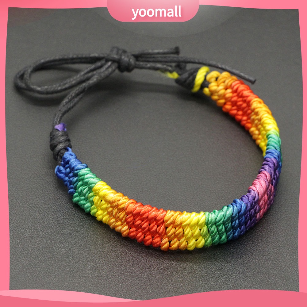 Vòng Tay Giả Da Bện Màu Cầu Vồng Phong Cách Vintage Có Thể Điều Chỉnh Kích Cỡ