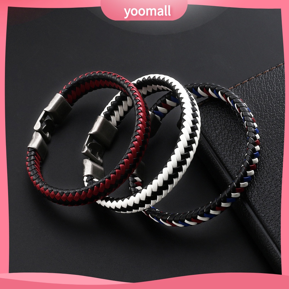 Vòng Tay Giả Da Bện Dây Khóa Trang Sức Thời Trang Cho Nam Nữ