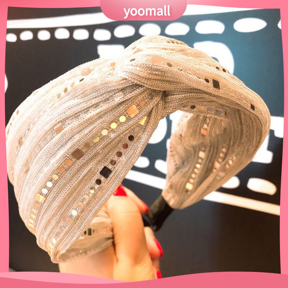 Băng Đô Cài Tóc Bản Rộng Đính Kim Sa Lấp Lánh Kiểu Vintage Cho Nữ