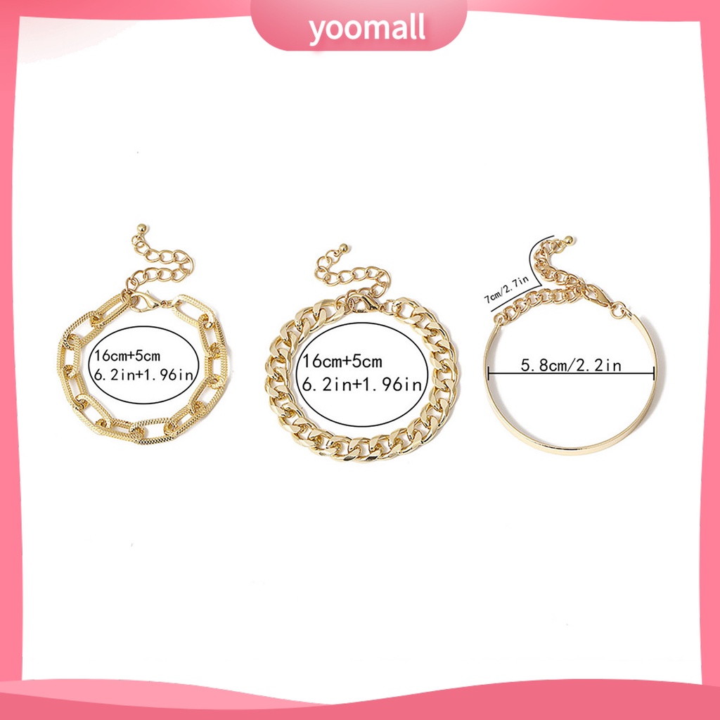 Set 3 Vòng Tay Mắt Xích Có Thể Điều Chỉnh Thời Trang Dự Tiệc Cho Nữ