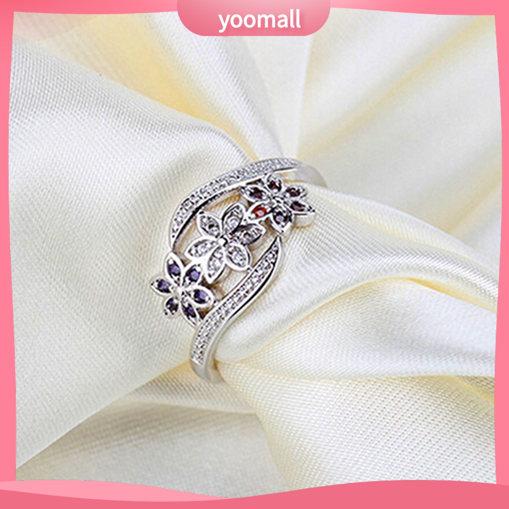 Nhẫn Mạ Bạc Hình Hoa Đính Đá Zircon Thời Trang Cho Nữ