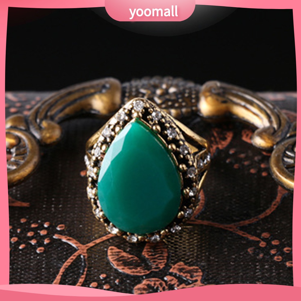 Nhẫn Đính Đá Hình Giọt Nước Phong Cách Vintage