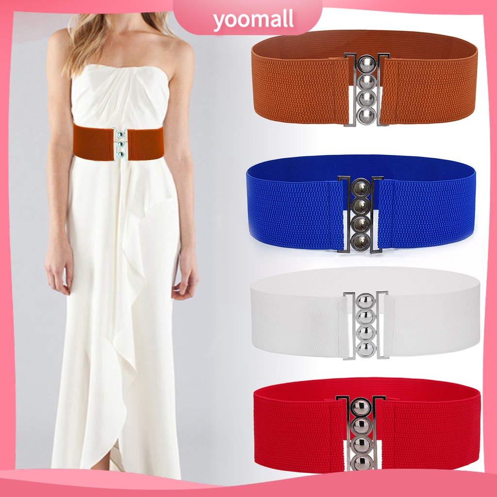 Thắt Lưng Bản Rộng Co Giãn Màu Trơn Đính Hạt Thích Hợp Mặc Hàng Ngày