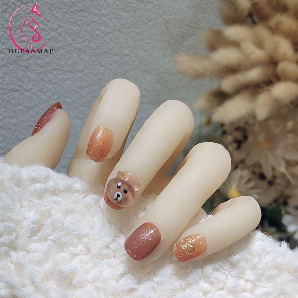OCEANMAP Móng Tay Giả Ngắn Họa Tiết Hoạt Hình Thời Trang