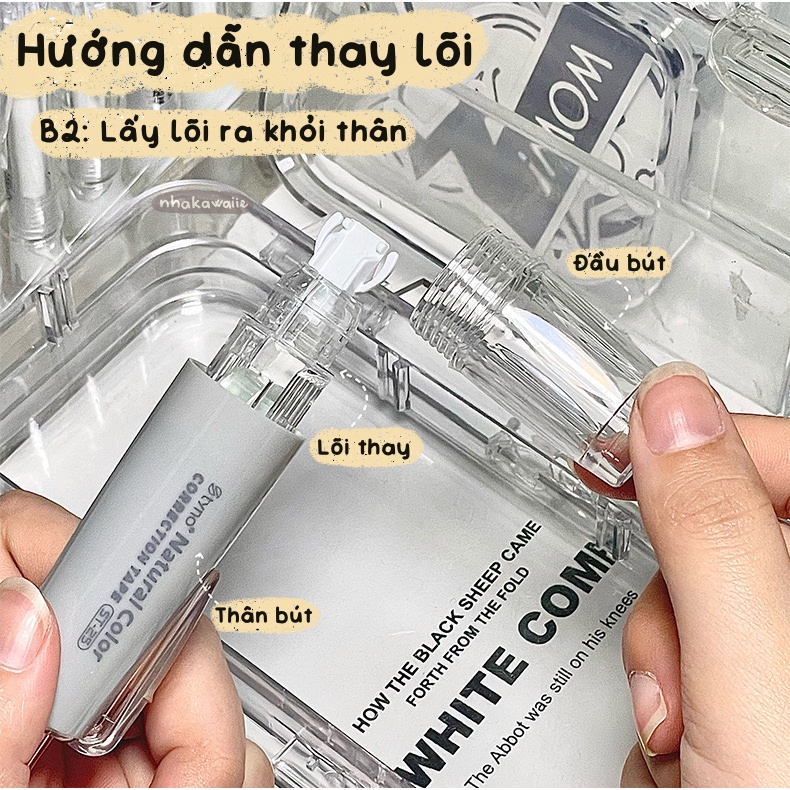 Bút xóa kéo bấm có lõi thay xoay 360 độ Natural Color phiên bản tối giản