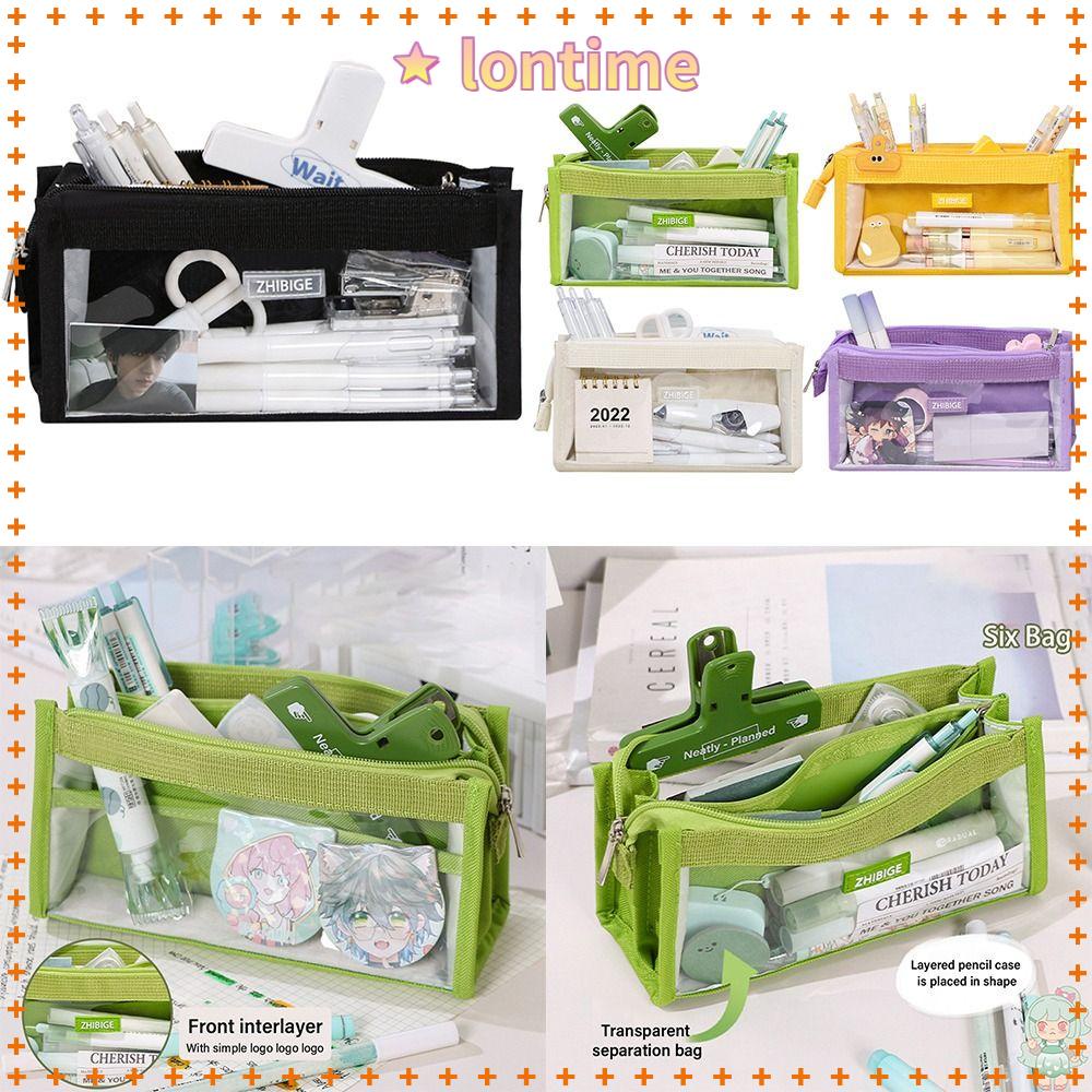 LONTIME Túi Đựng Bút Màu Trơn Trong Suốt Cỡ Lớn Tiện Dụng Cho Học Sinh Ốp