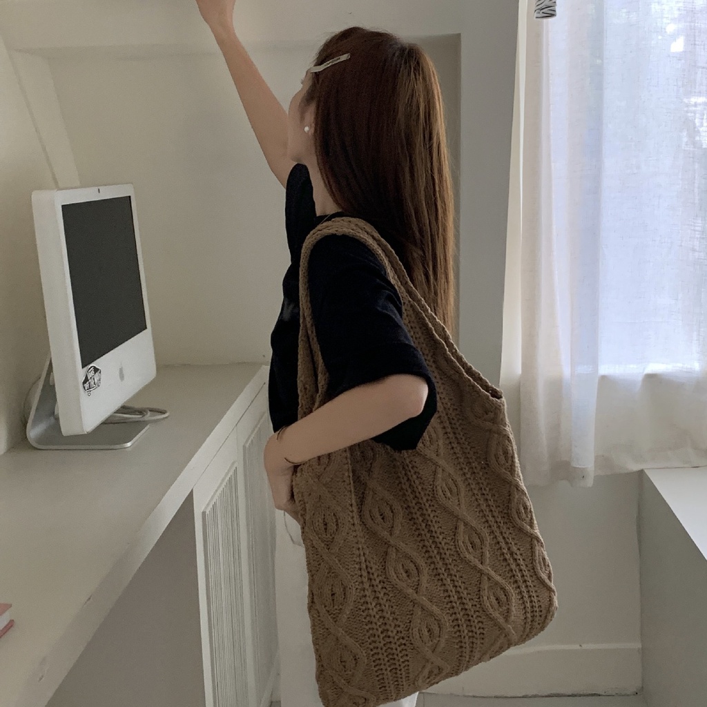 Túi Tote Đan Len Thủ Công Thân Thiện Với Môi Trường Phong Cách Retro