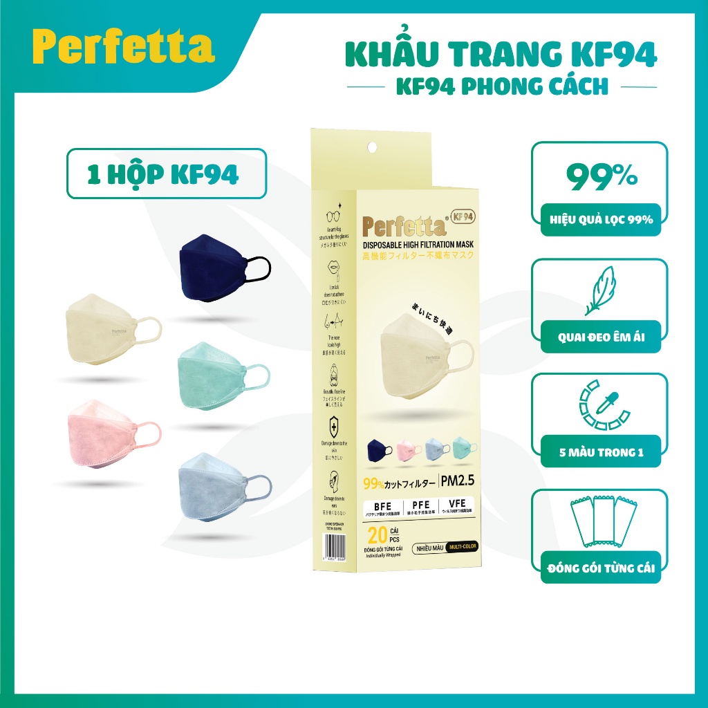 Khẩu Trang KF94 Phong Cách Hàn Quốc - Chính Hãng Perfetta KF94 (20 cái/hộp)