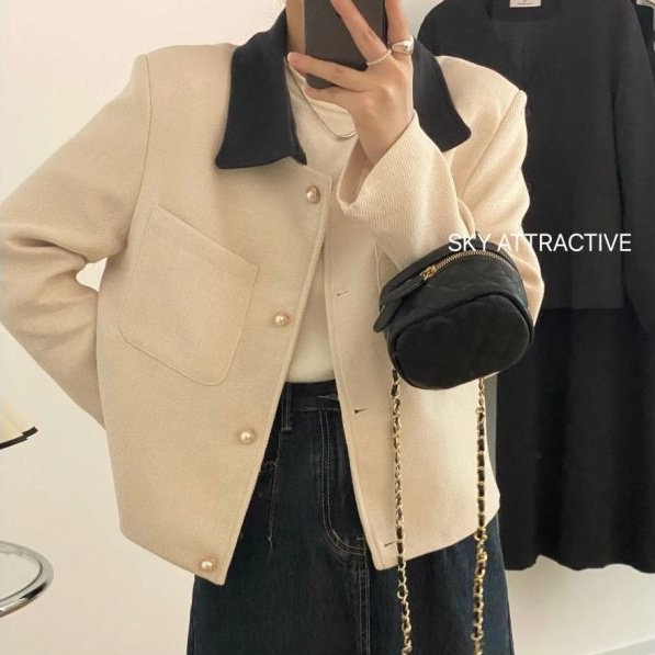 Áo Khoác Cổ Polo Dáng Rộng Thiết Kế Mới Thời Trang Mùa Thu Theo Phong Cách Pháp Cho Nữ