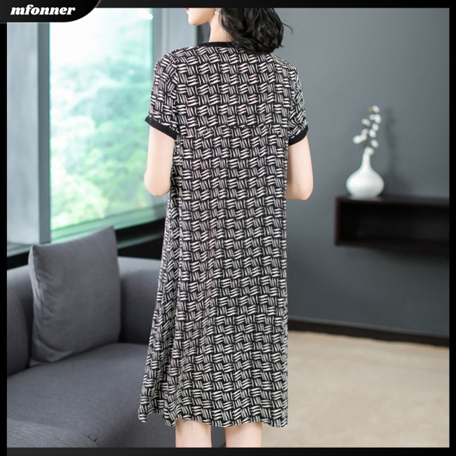 Đầm Midi Tay Ngắn Cổ Tròn In Họa Tiết Hình Học Thời Trang Mùa Hè Xinh Xắn Cho Nữ