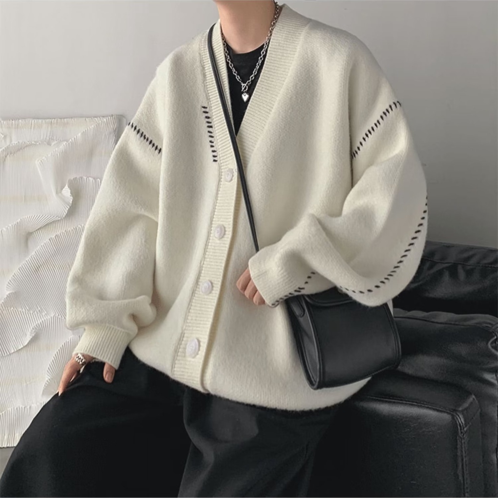 S-3XL Áo Khoác Cardigan Dệt Kim Cotton Dáng Rộng Màu Trơn Phong Cách Nhật Bản Thời Trang Thu Đông Cho Nam