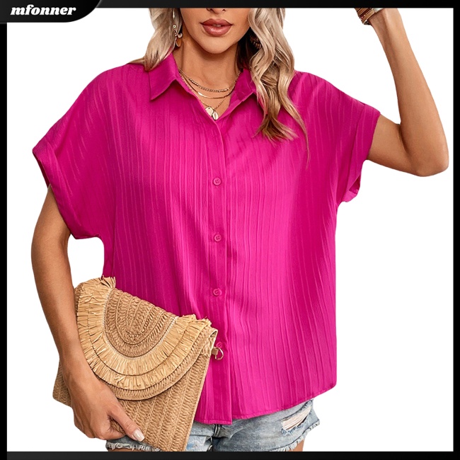 Áo Sơ Mi Tay Ngắn Dáng Rộng Cài Khuy Màu Sắc Đơn Giản Thời Trang Mùa Hè Cho Nữ