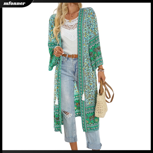 Áo Khoác Cardigan Mỏng Tay Lửng Dáng Rộng Cột Dây In Họa Tiết Thời Trang Cho Nữ