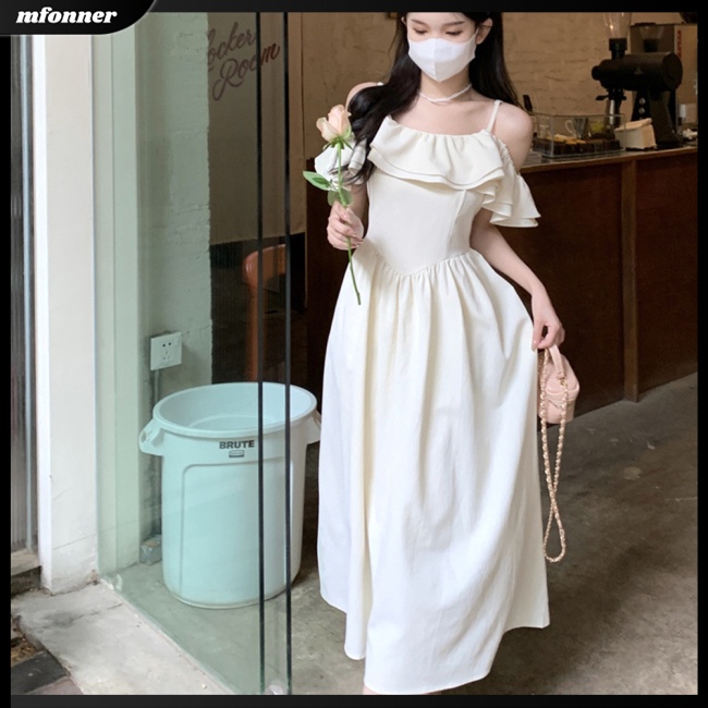 Đầm Lưng Cao Tay Bèo Màu Sắc Đơn Giản Thanh Lịch Cho Nữ