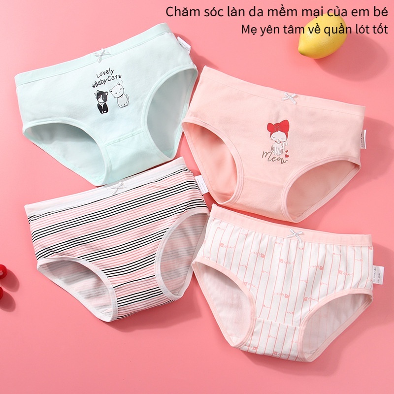 Quần Lót cotton Kẻ Sọc Thoáng Khí Không Kẹp Cho Bé Gái