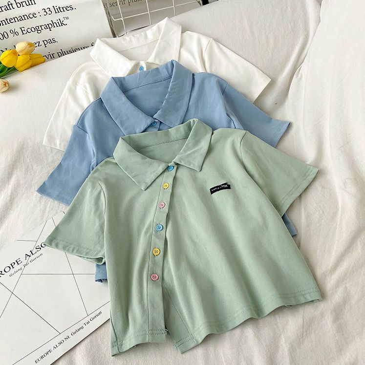 Áo Thun Polo Ngắn Tay Màu Sắc Đơn Giản Thời Trang Cho Nữ