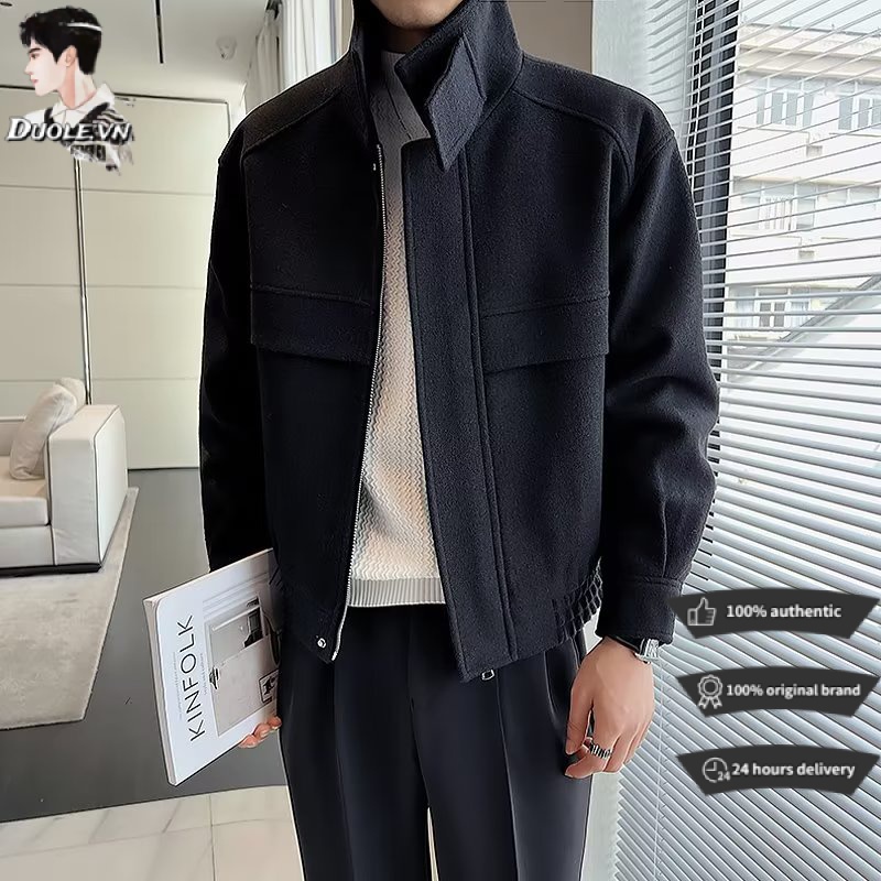 【S-3XL】Áo Khoác Da Pu Cổ Lọ Phối Khóa Kéo Thời Trang Đường Phố Cao Cấp Cho Nam áo khoác nam thời trang áo khoát nam cao cấp Cổ áo đẹp trai Cao cấp Đơn giản Màu đặc Áo khoác