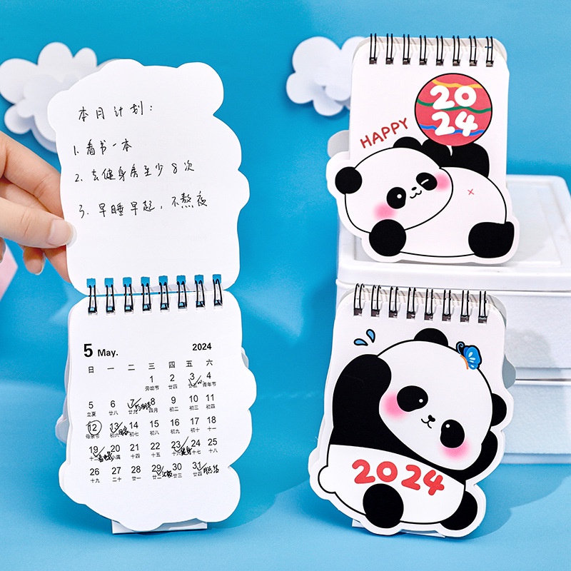 Hoạt Hình Lịch Để Bàn mini Hình Gấu Trúc Dễ Thương