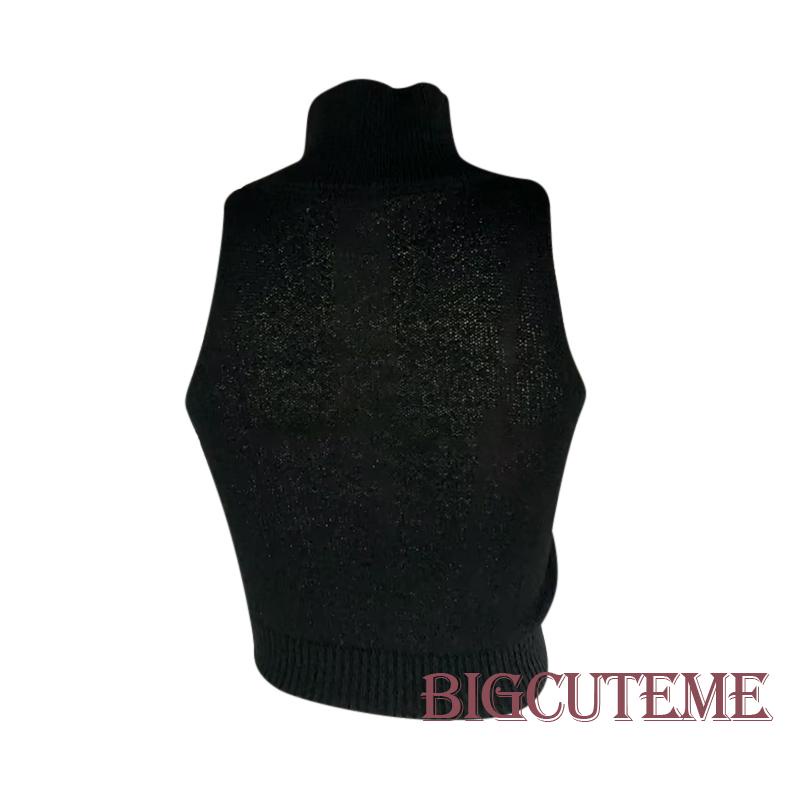 Áo Croptop Dệt Kim Sát Nách Cổ Lọ Màu Trơn Thời Trang Mùa Hè Cho Nữ