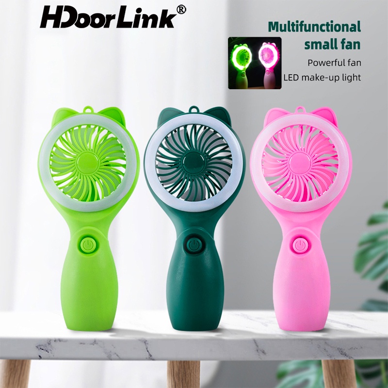 Quạt Điện Mini HdoorLink Cầm Tay 2 Trong 1 Có Đèn Ngủ Và Cổng Sạc USB