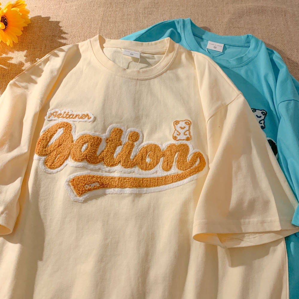 Áo Thun Ngắn Tay Dáng Rộng Thêu Chữ Thời Trang Mùa Hè Dành Cho Nữ