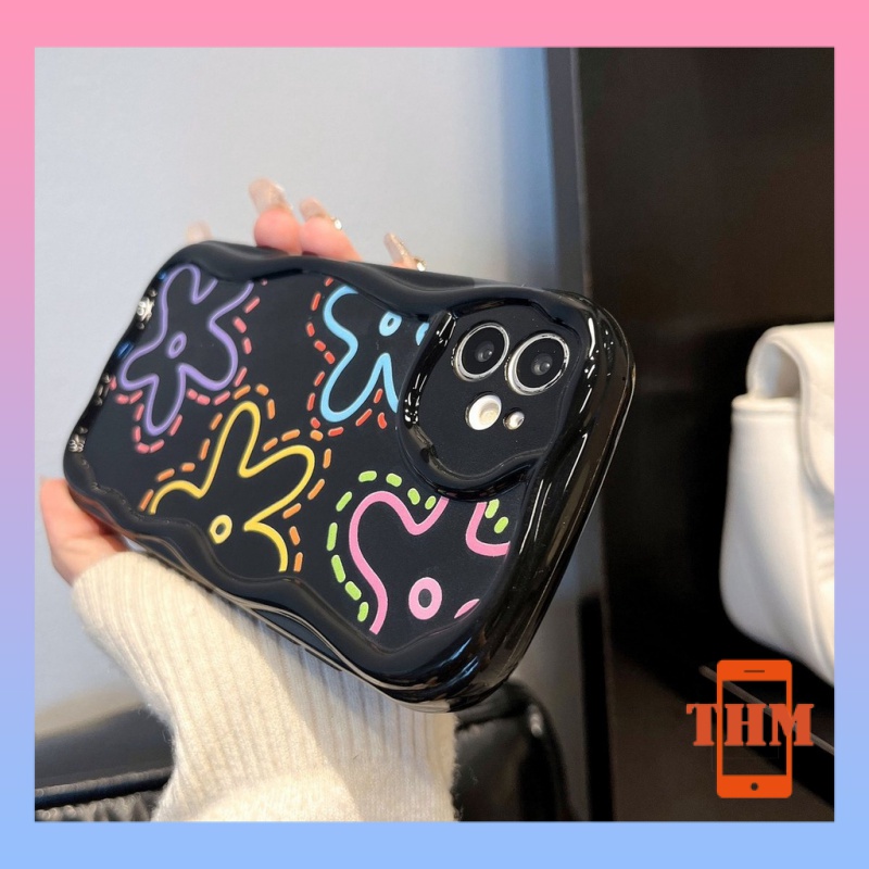 Ốp lưng iphone Hoa màu, sóng lập thể, vỏ điện thoại chống chấn động màu đen Cho Iphone 6 / 6S / 6splus / se / 7 / 7plus / 8 / 8plus / X / xs / xsmax / 11 / 12 / 13 / 14 / Plus / pro / pro max-210