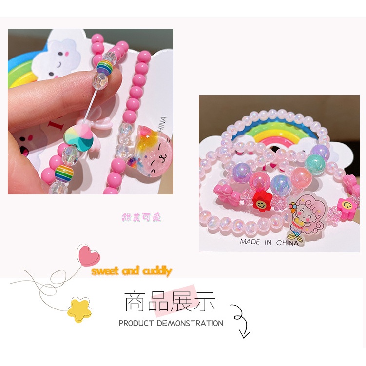 Bộ 3 Vòng Tay Hạt Acrylic Xỏ Hình Trái Cây Hoạt Hình Dễ Thương Cho Bé Gái