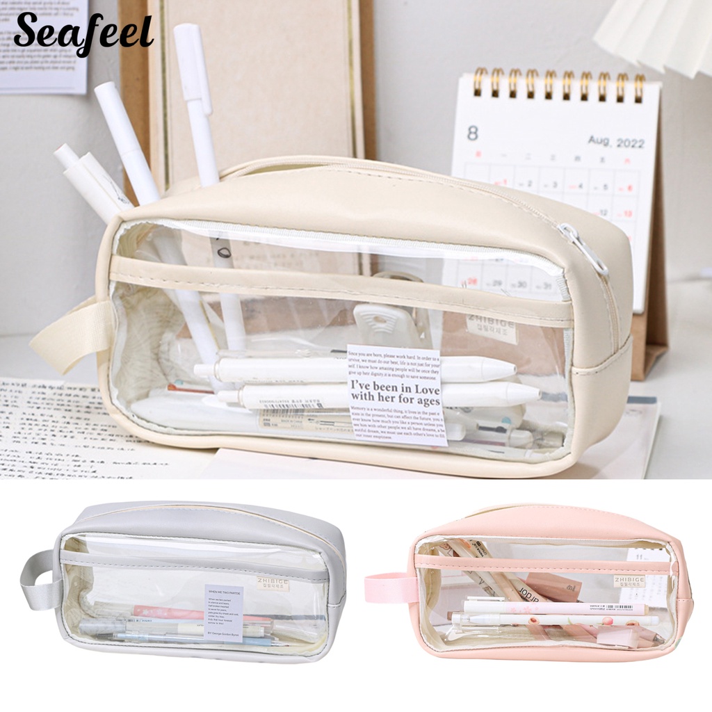 Túi Đựng Bút Trong Suốt Sức Chứa Lớn Có Tay Cầm Tiện Dụng Cho Học Sinh