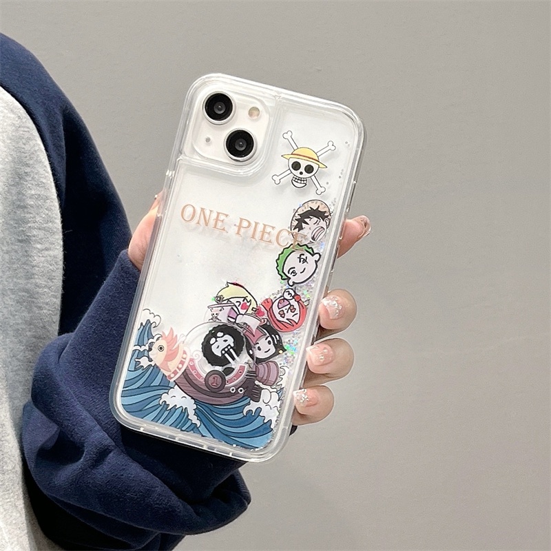 Ốp Điện Thoại Cát Chảy Trong Suốt In Hoạt Hình One Piece Cho iPhone 14 Pro Max / 14 Pro / 13 Pro Max / 12 Pro Max / 11 Pro Max