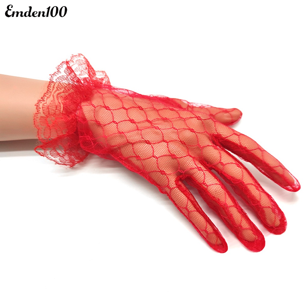 1 Đôi Găng Tay Cô Dâu Phối Ren Xuyên Thấu Màu Sắc Thanh Lịch