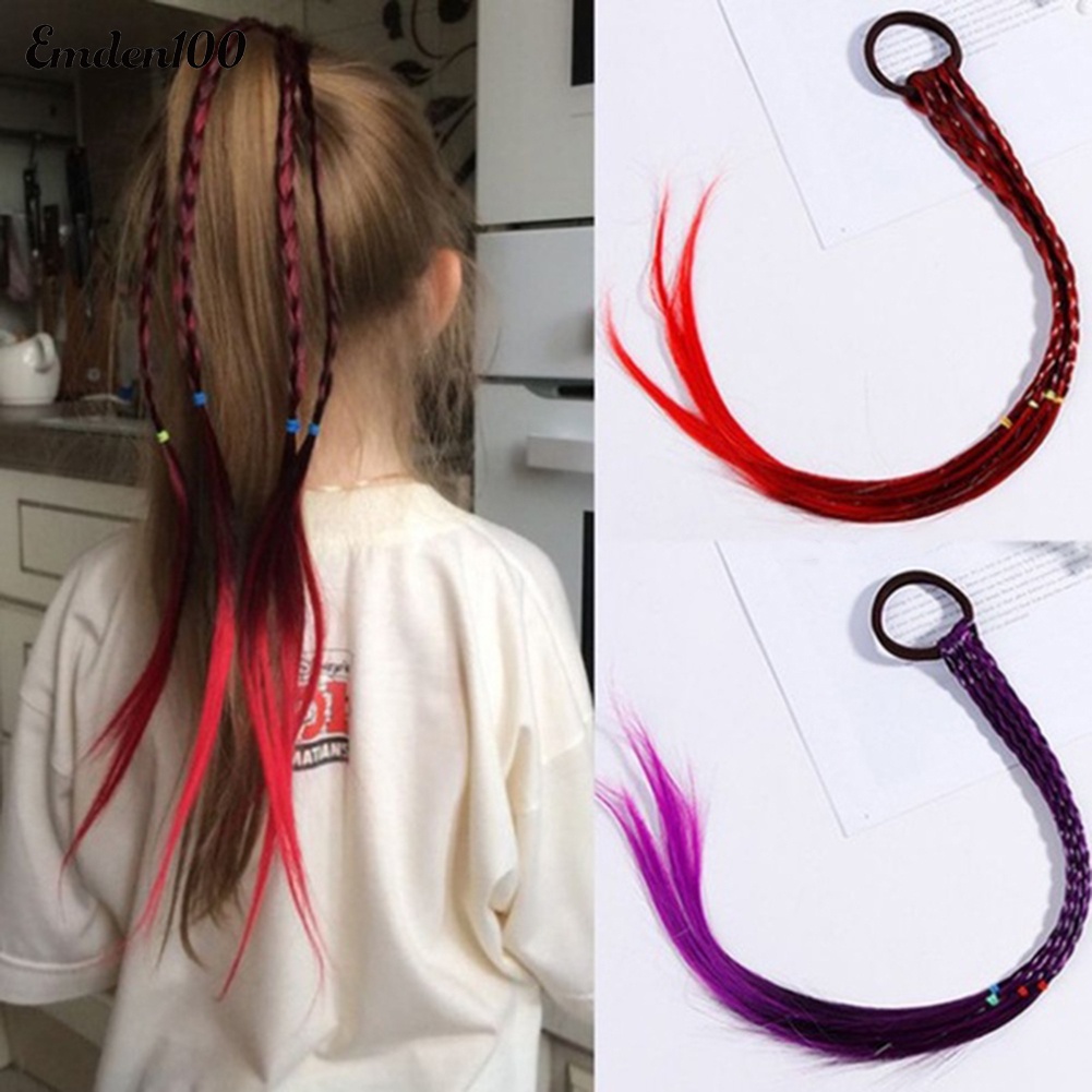 Dây Cột Tóc Đuôi Ngựa Giả Bện Sợi Dài Co Giãn Cho Bé Gái