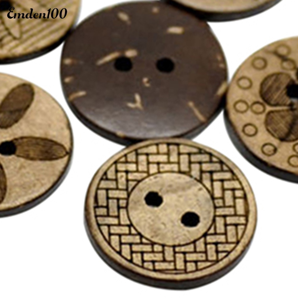 Bộ 50 Nút Gỗ Hình Vỏ Dừa 2 Lỗ 18mm Tự Khâu Sách Kỉ Niệm