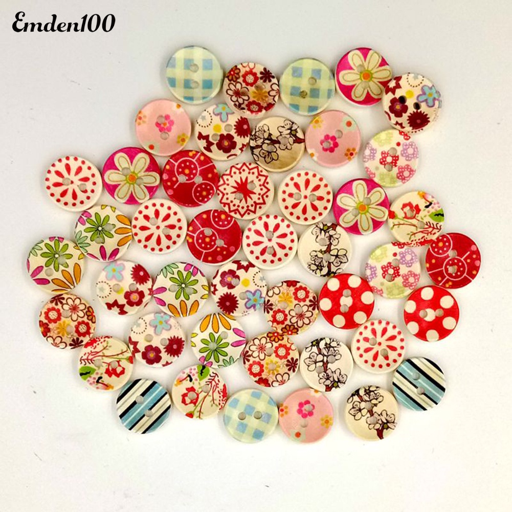 Nút Gỗ 2 Lỗ 15mm Hình Bông Hoa Chấm Bi Dễ Thương