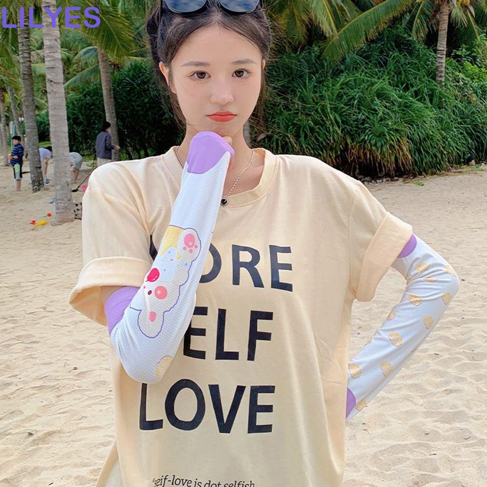 Ống Tay Áo Làm Mát In Họa Tiết Hoạt Hình Dễ Thương Thời Trang Mùa Hè Cho Nữ