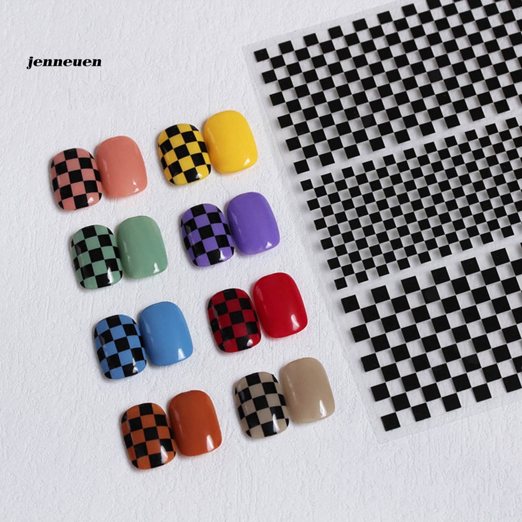 Nhãn Dán Móng Tay Tự Dính Họa Tiết Caro Trắng Đen Lâu Trôi