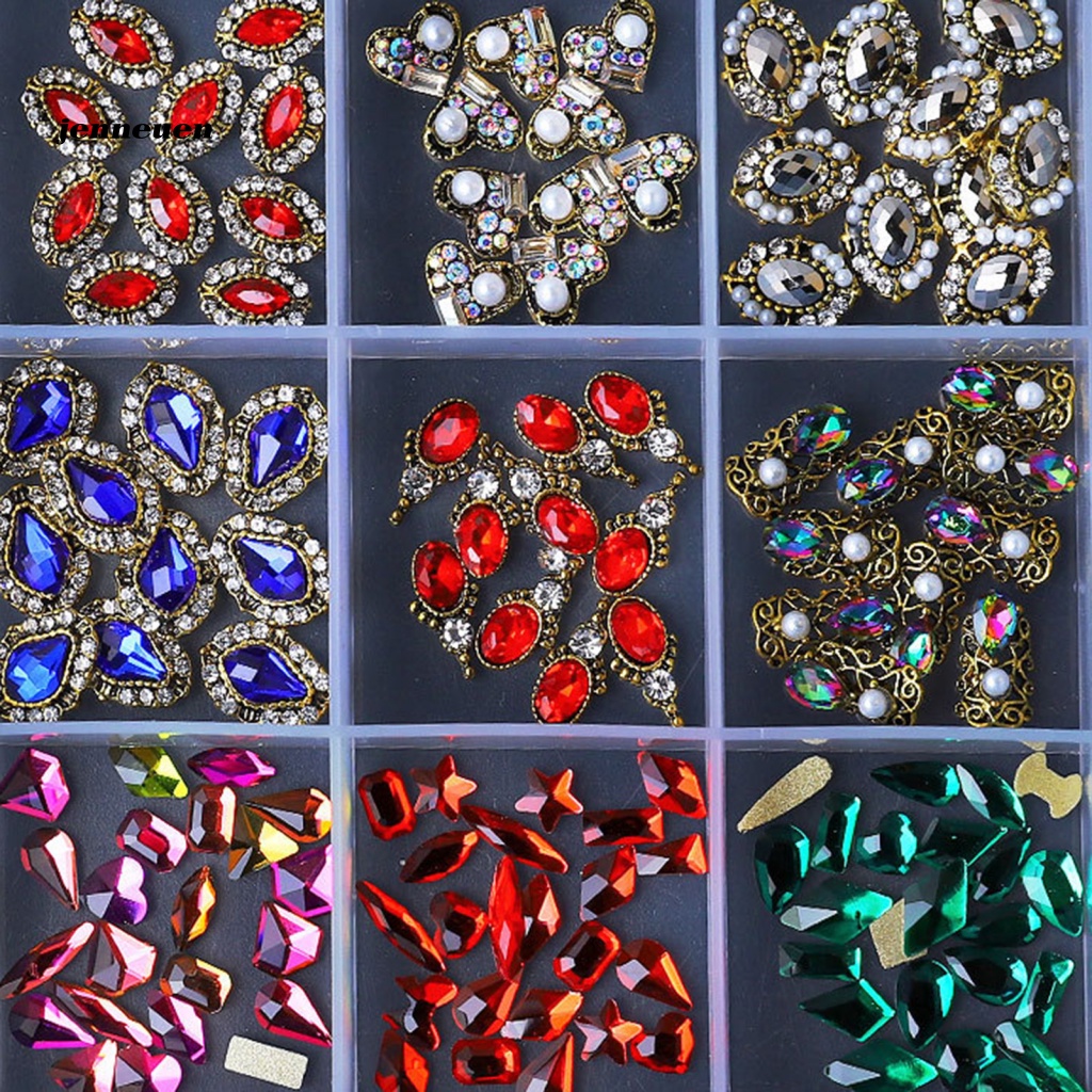 Hộp 24 Ngăn Đựng Hạt Đá 3D Lấp Lánh Trang Trí Móng Nghệ Thuật Thời Trang