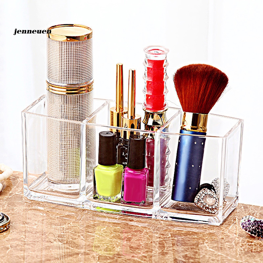 Giá Đỡ Cọ Trang Điểm 3 Ngăn Bằng Acrylic Trong Suốt Tiện Dụng