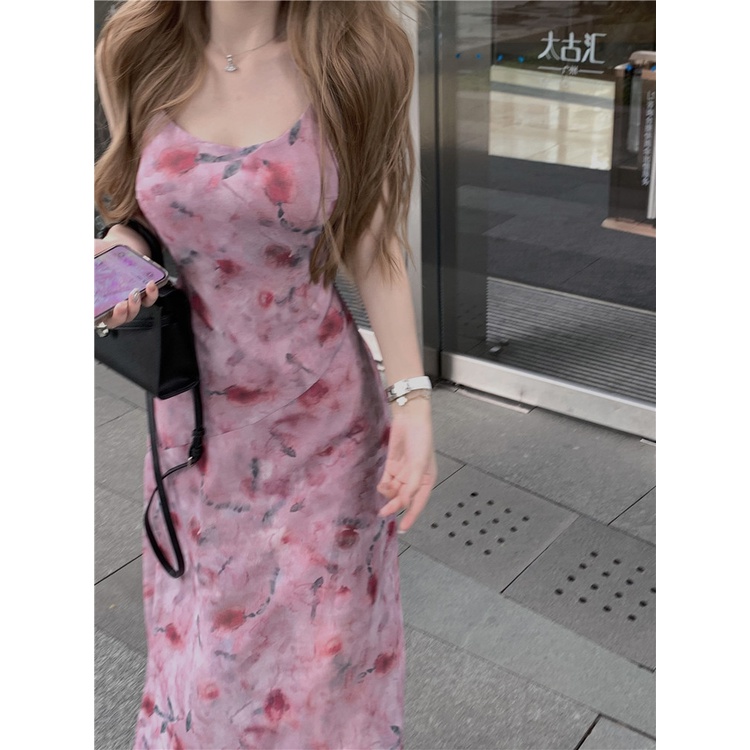 Đầm maxi Hai Dây Ôm Dáng In Họa Tiết Hoa Phong Cách Hàn Quốc