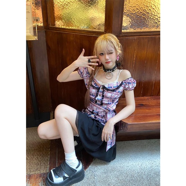 Áo Thun Nữ Tay Ngắn Phối Ren Phong Cách Retro Nhật Bản