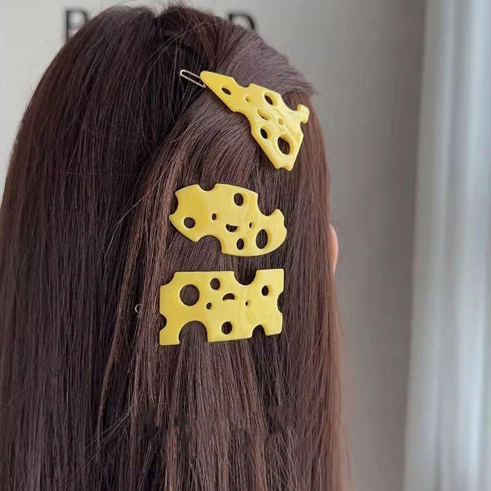 Oceanmap Kẹp Tóc Phô Mai / Kẹp Tóc acetate Hình Tam Giác Rỗng Màu Vàng Dễ Thương Cho Nữ / Bé Gái