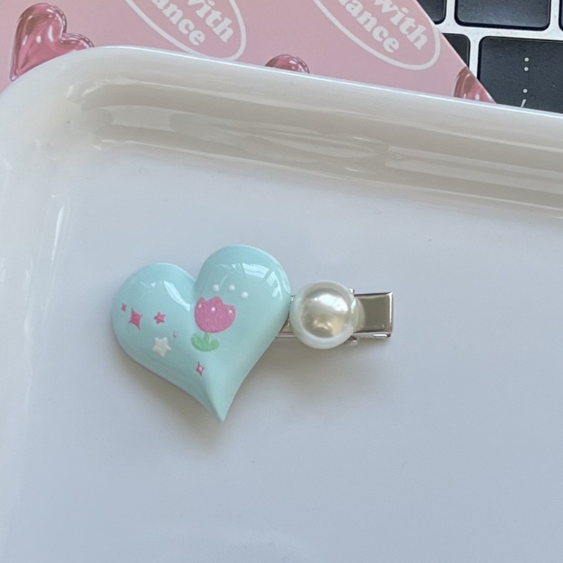 Kẹp Tóc Mái Bằng Bạc Hình Trái Tim Y2K Màu Pastel Dành Cho Nữ