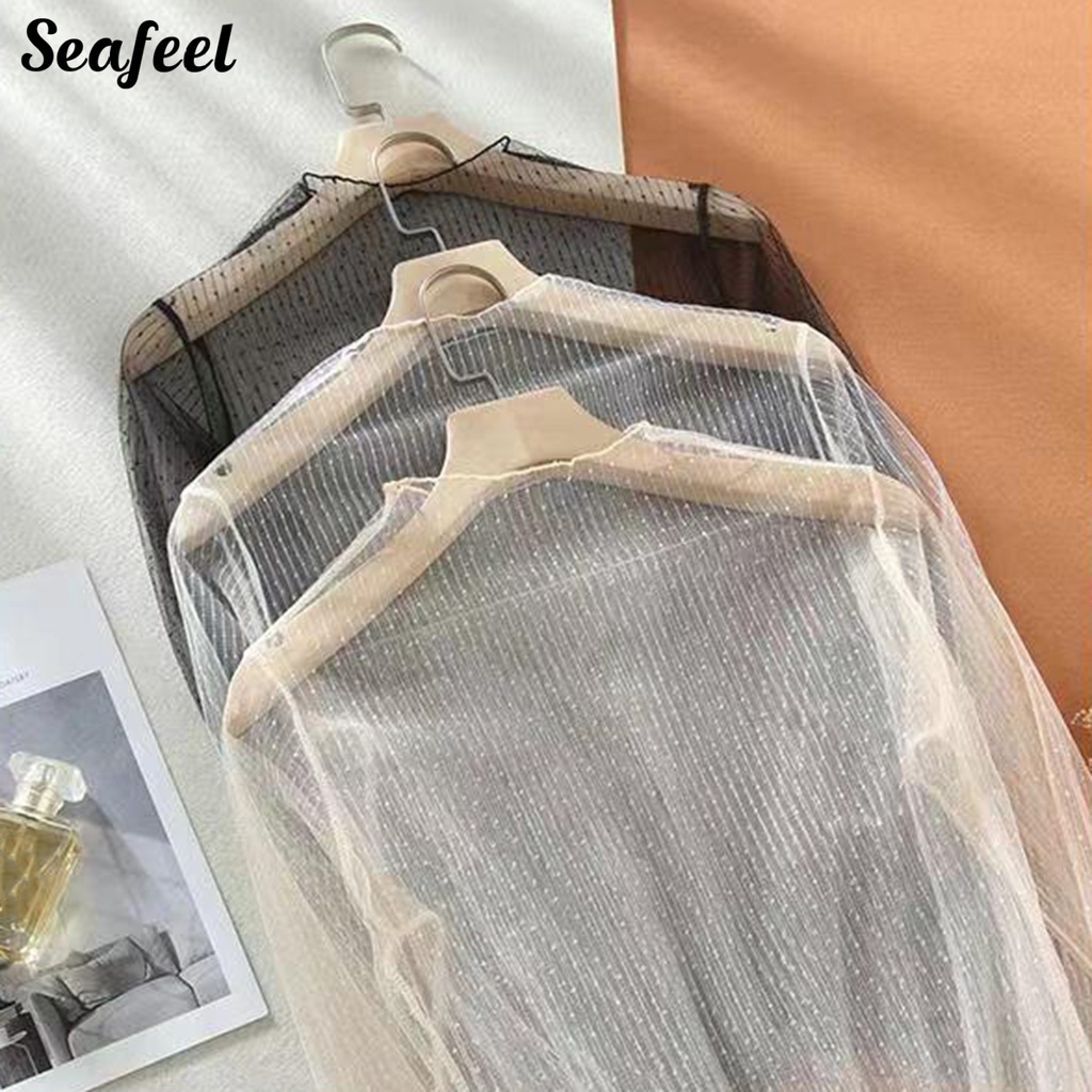 Áo Sơ Mi Vải Ren Mỏng Xuyên Thấu Mềm Mại Cổ Cao Dài Tay Thời Trang Mùa Hè Dành Cho Nữ