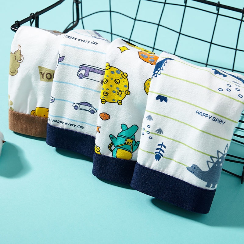 🍒muying🍒 Set 4 quần lót bé trai size đại, Quần lót đùi bé trai ，quần sịp trẻ em nam cotton cao cấp Dinosaur 12-45kg