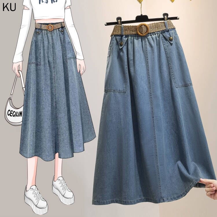 Hàng Mới Về Mới Chân Váy Denim Chữ a Lưng Cao Phong Cách Retro Mùa Thu 2023 Cho Nữ Cỡ M-4XL
