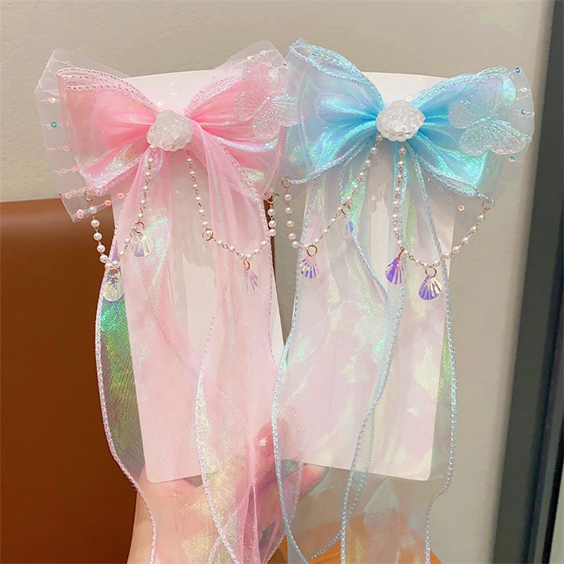 Kẹp Tóc Ruy Băng Đính Nơ Tua Rua Xinh Xắn Cho Nữ