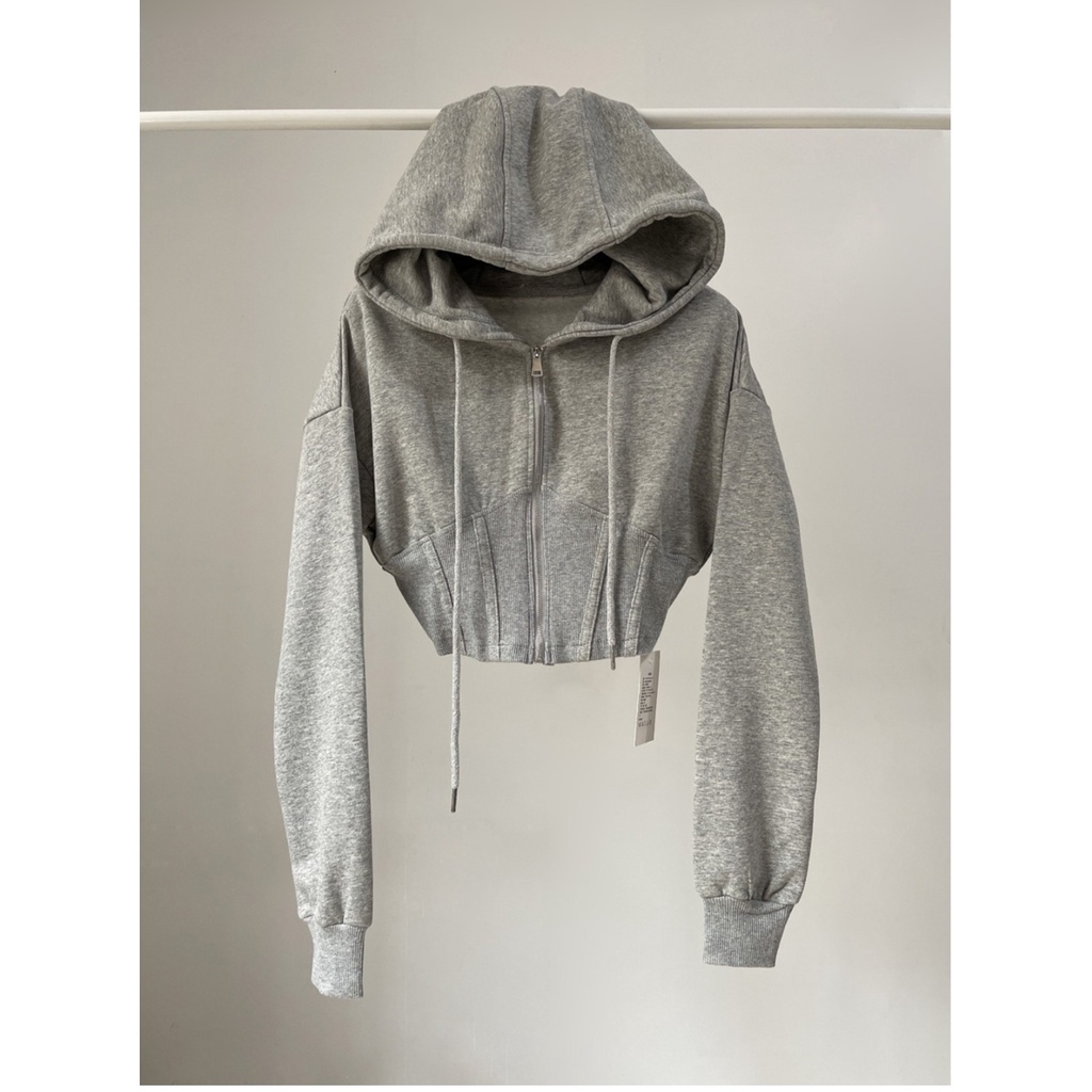 Áo Hoodie Màu Trơn Siêu Ngắn Eo Hẹp Phong Cách Âu Mỹ Cổ Điển Cho Nữ