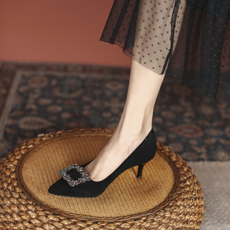 Giày Cao Gót Da Lộn Mũi Nhọn Đính Đá Sang Trọng Cho Cô Dâu 02671