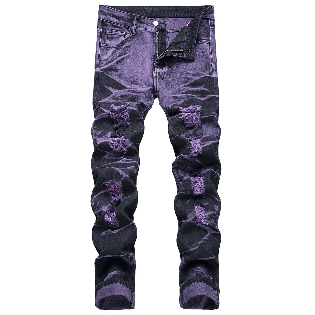 Quần denim Cao Cấp Màu Tím Đen Tím Khoai Tây Chiên Cá Tính Hợp Thời Trang